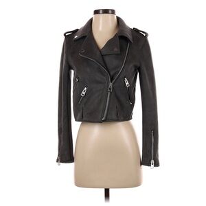 Zara Gray Faux Suede Cropped Biker Jacket | Women’s XS